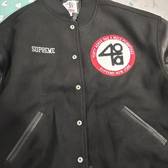 Supreme x 40 Acres Malcolm x Varsity Black Jacket